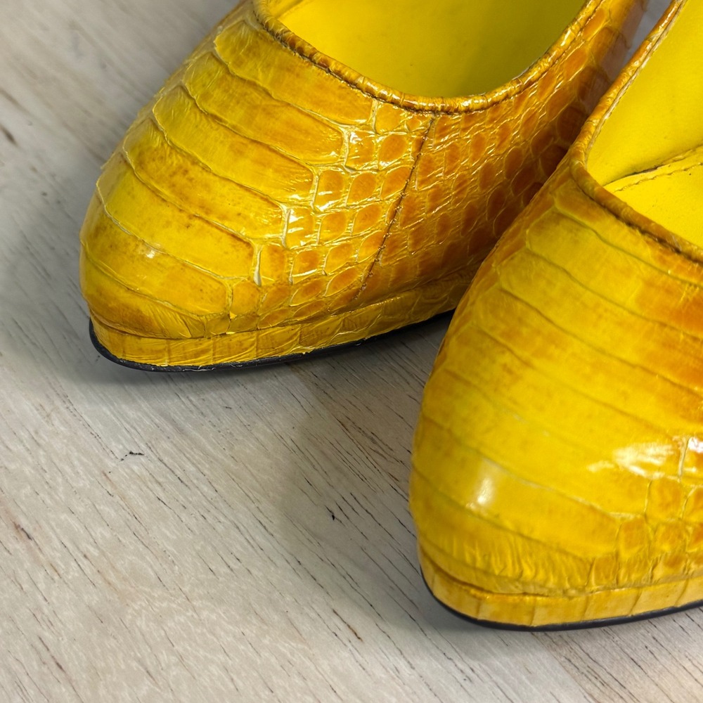 Lauren Ralph Lauren Kailee Yellow Snakeskin Embossed Leather Platform Pumps 5.5B - Picture 7 of 16